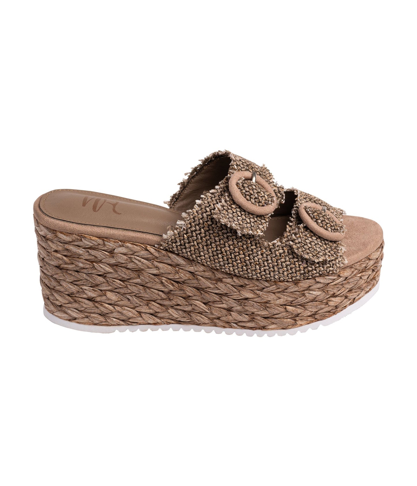 Eriwen Buckle Wedge in Taupe - Loving God