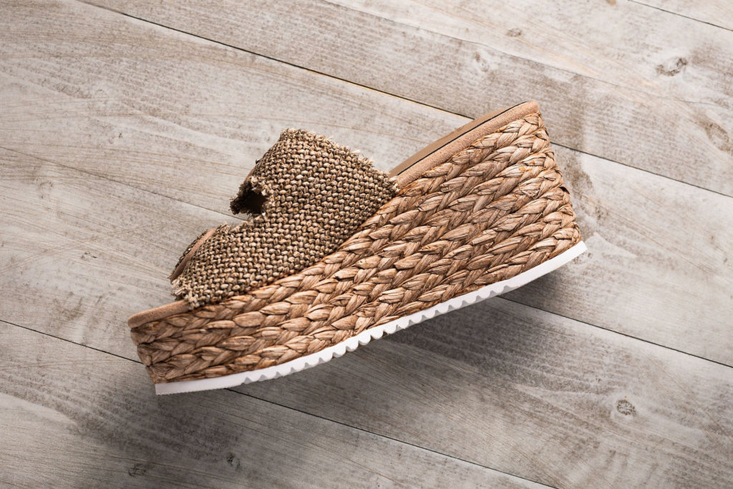 Eriwen Buckle Wedge in Taupe - Loving God