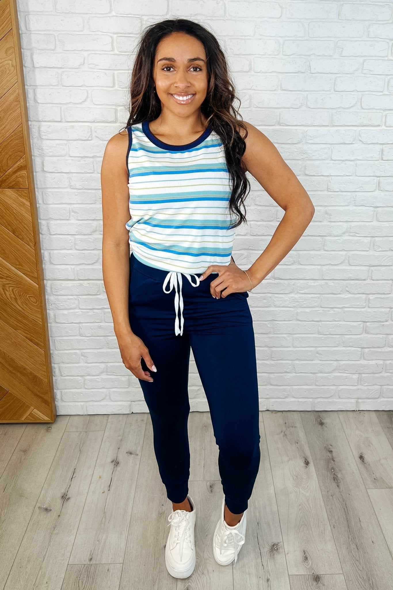 Giving the Run Around Joggers in Navy - Loving God