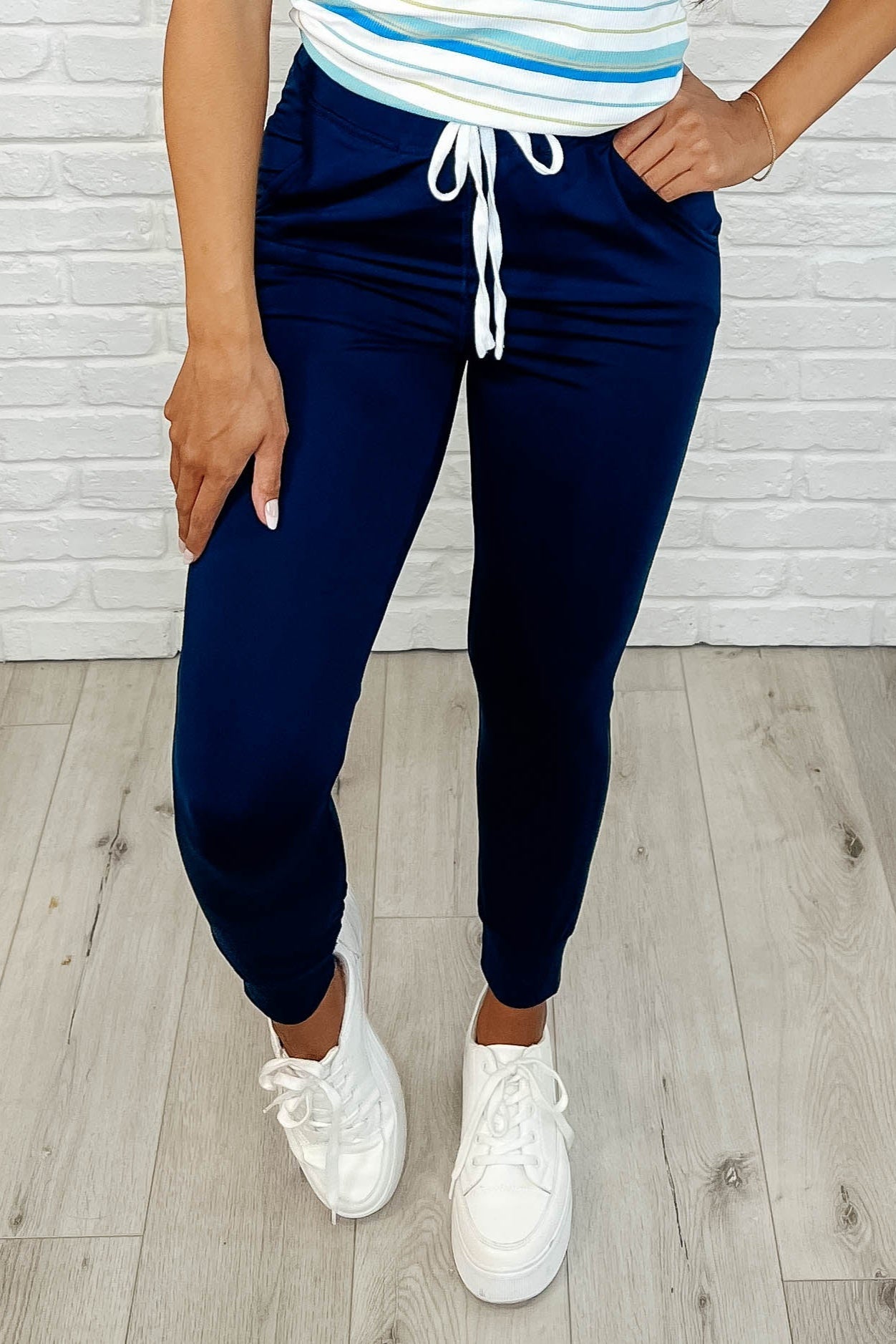 Giving the Run Around Joggers in Navy - Loving God