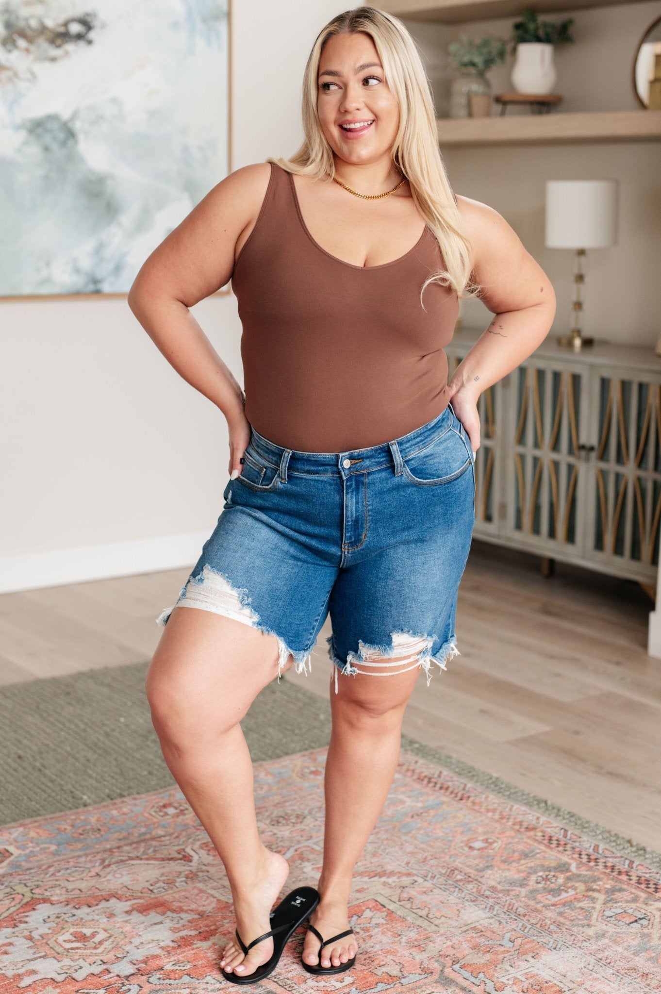 Kelsey Mid Rise Distressed Cutoff Shorts - Loving God