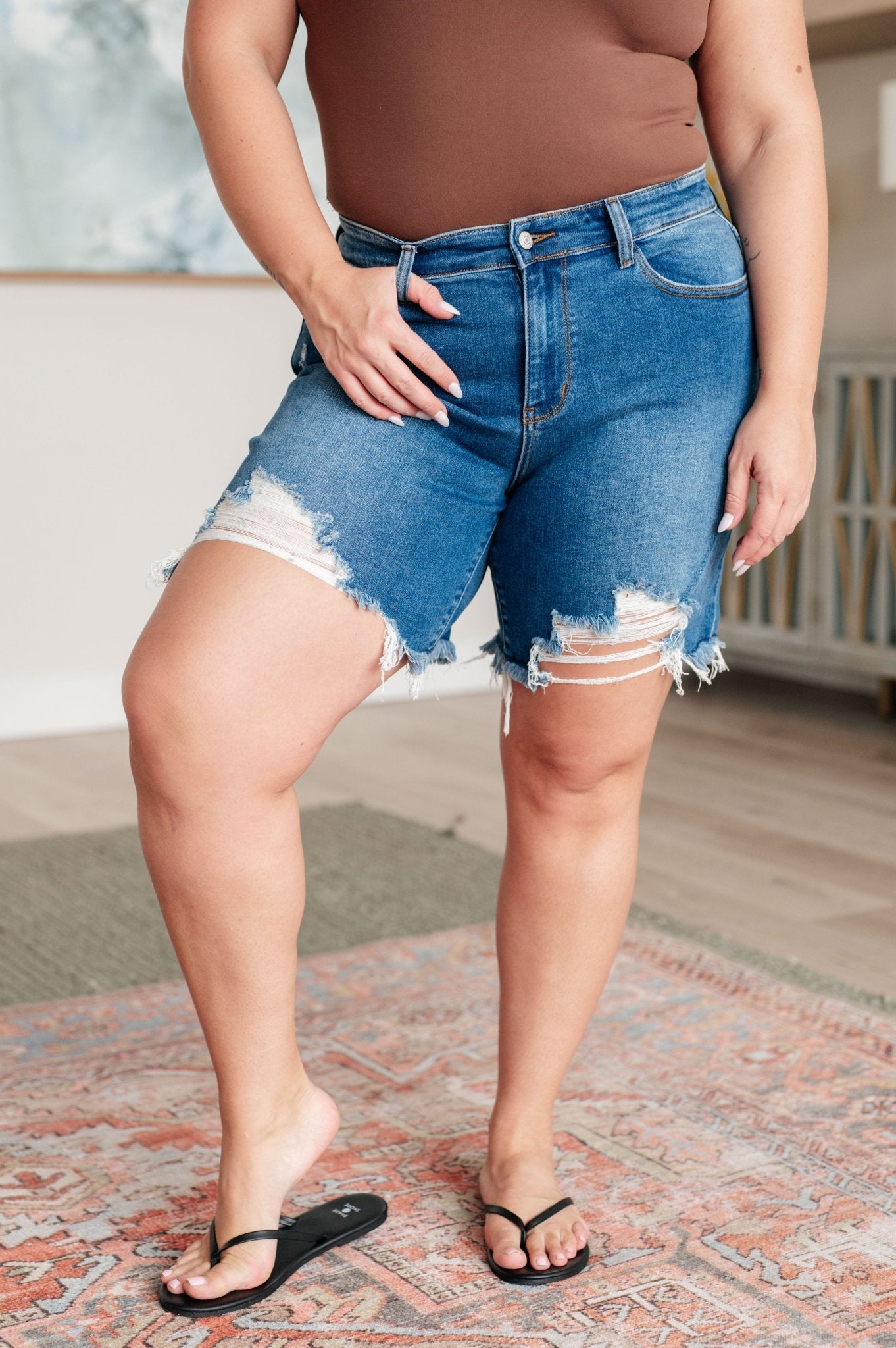 Kelsey Mid Rise Distressed Cutoff Shorts - Loving God