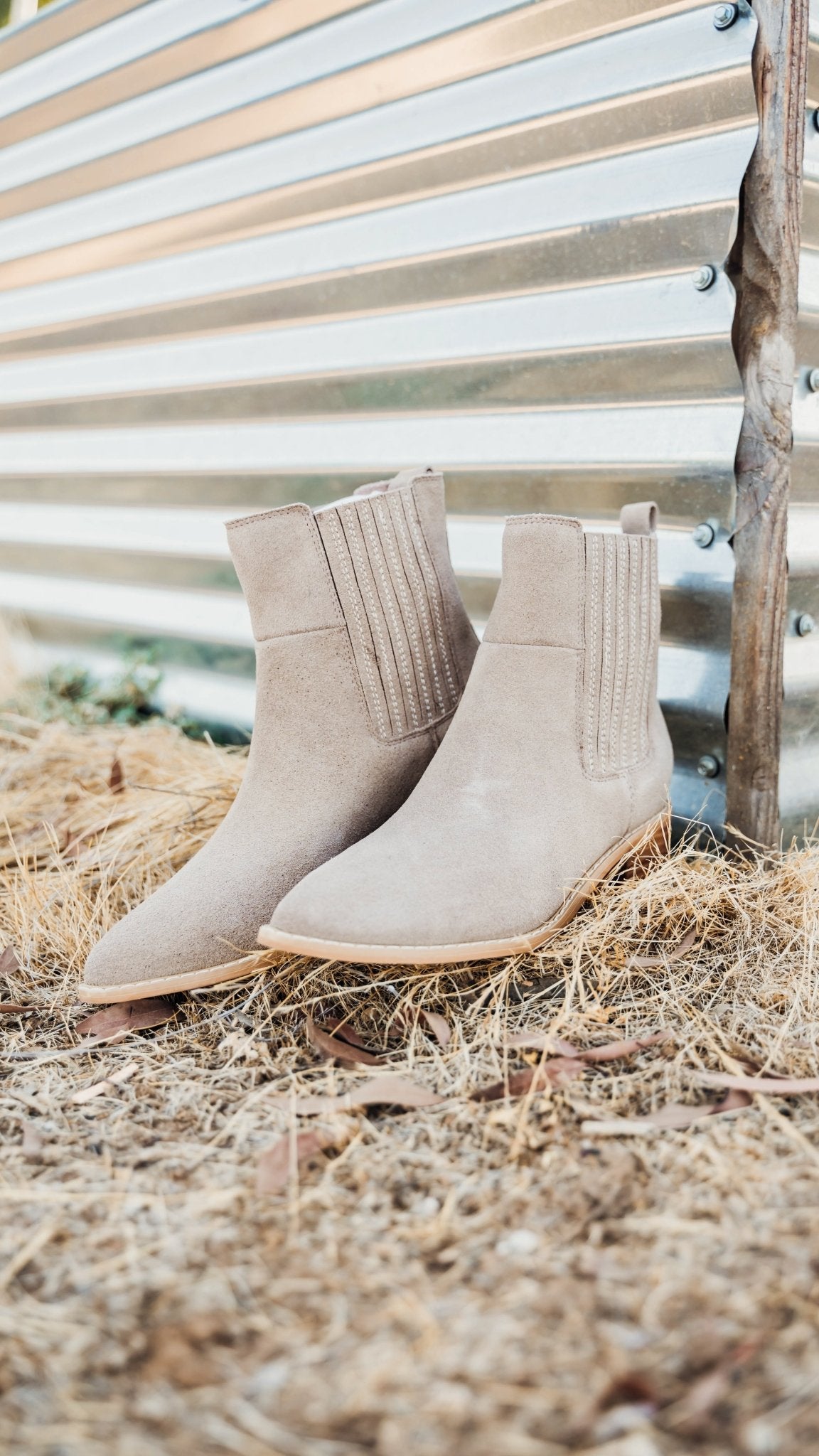 Leonor Suede Ankle Boot in Taupe - Loving God
