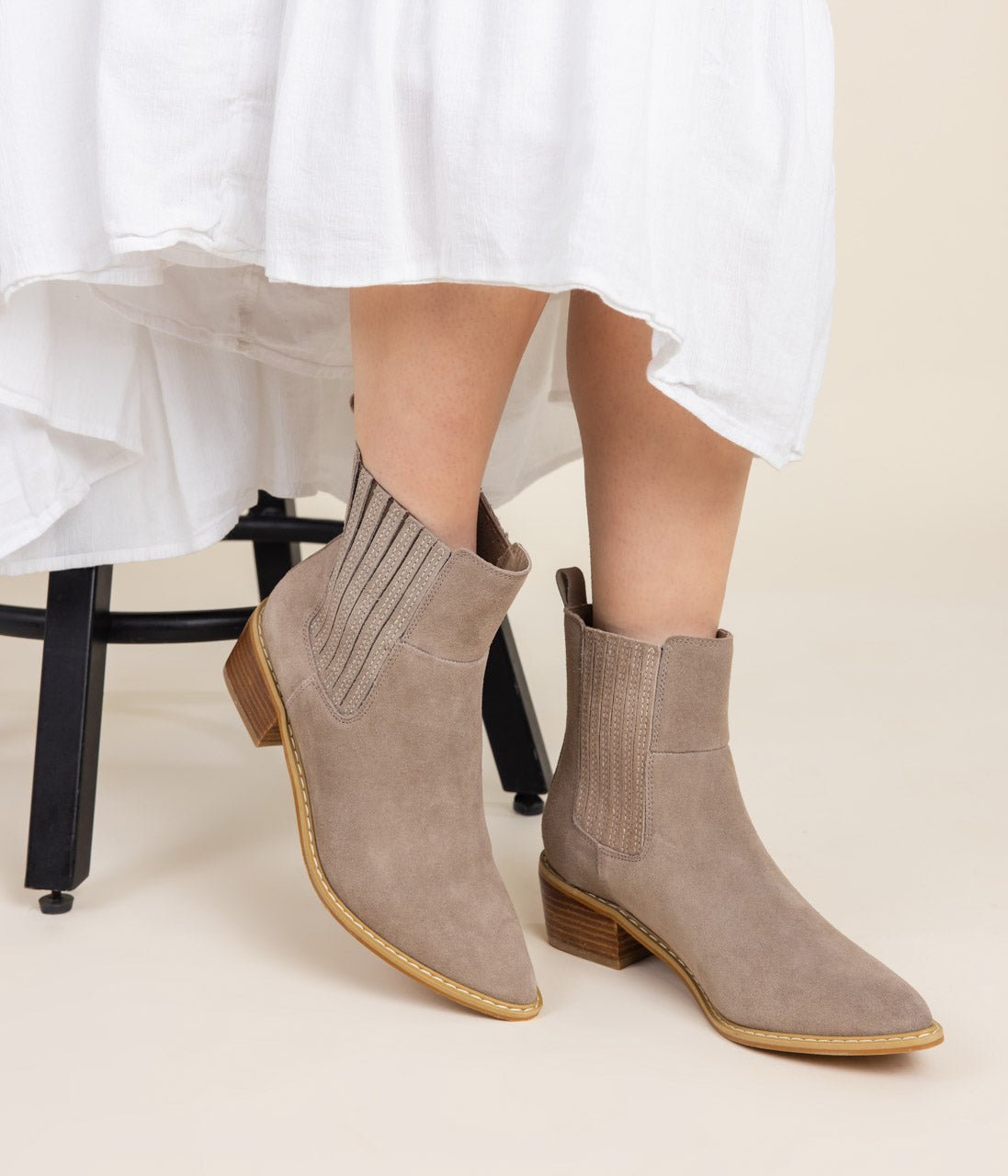 Leonor Suede Ankle Boot in Taupe - Loving God