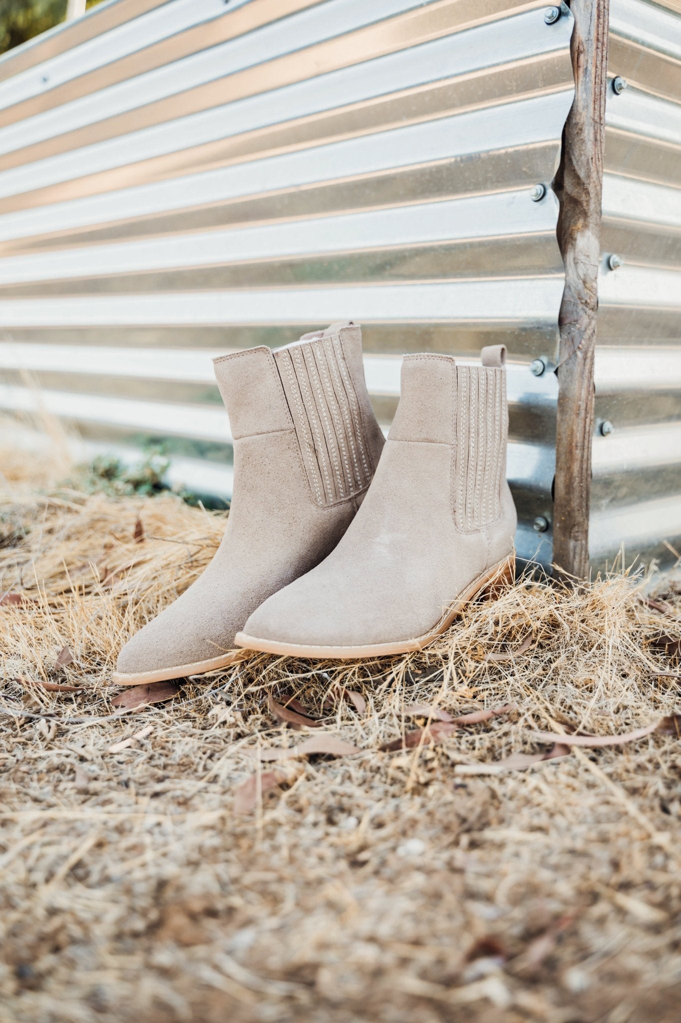 Leonor Suede Ankle Boot in Taupe - Loving God