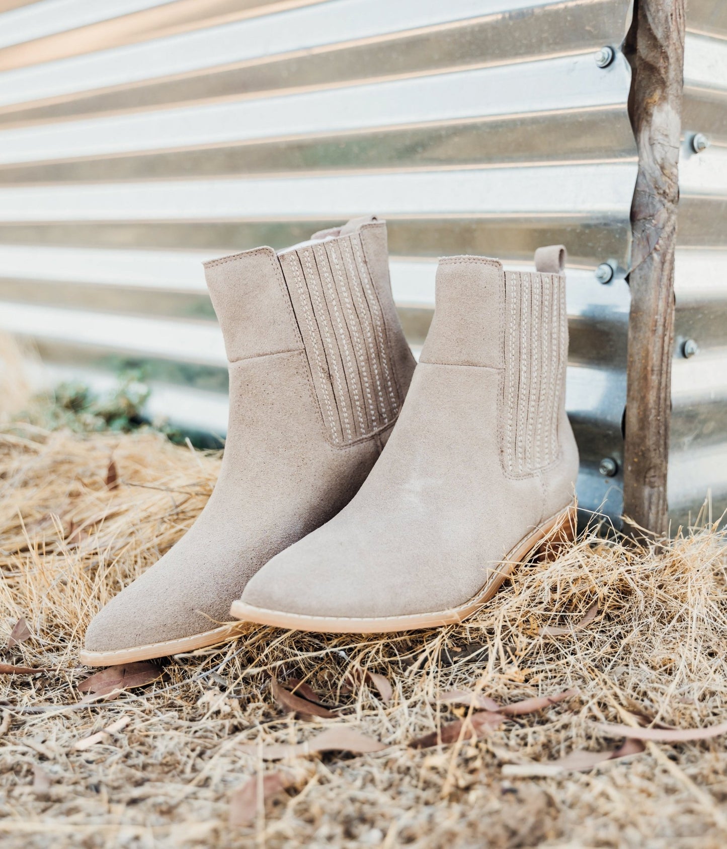 Leonor Suede Ankle Boot in Taupe - Loving God