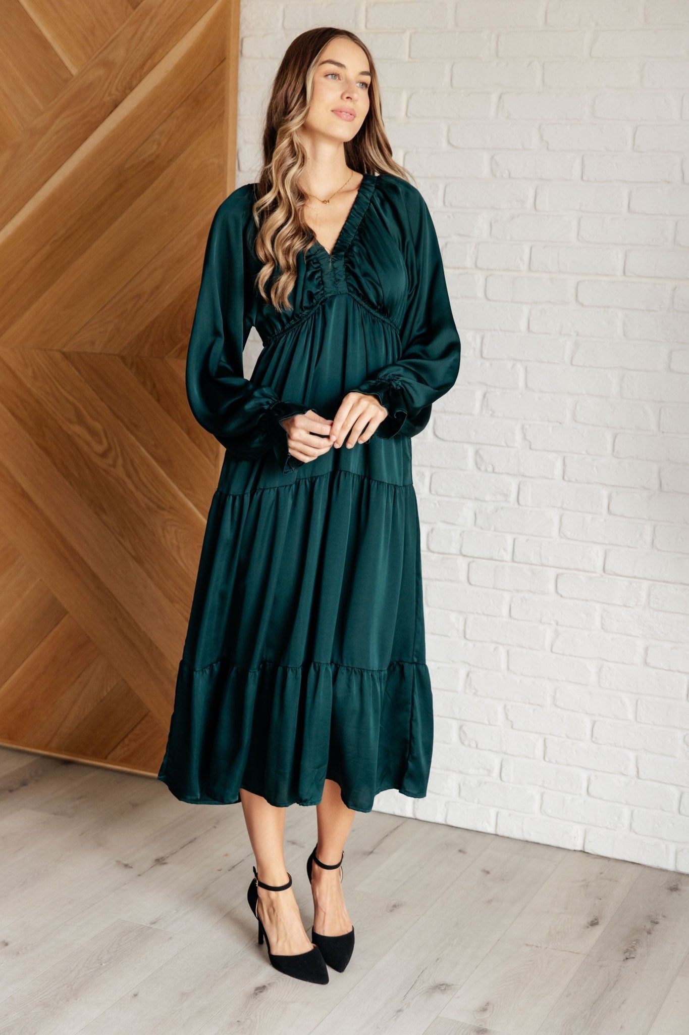 Makes Me Want to Skip Tiered Dress in Hunter Green - Loving God