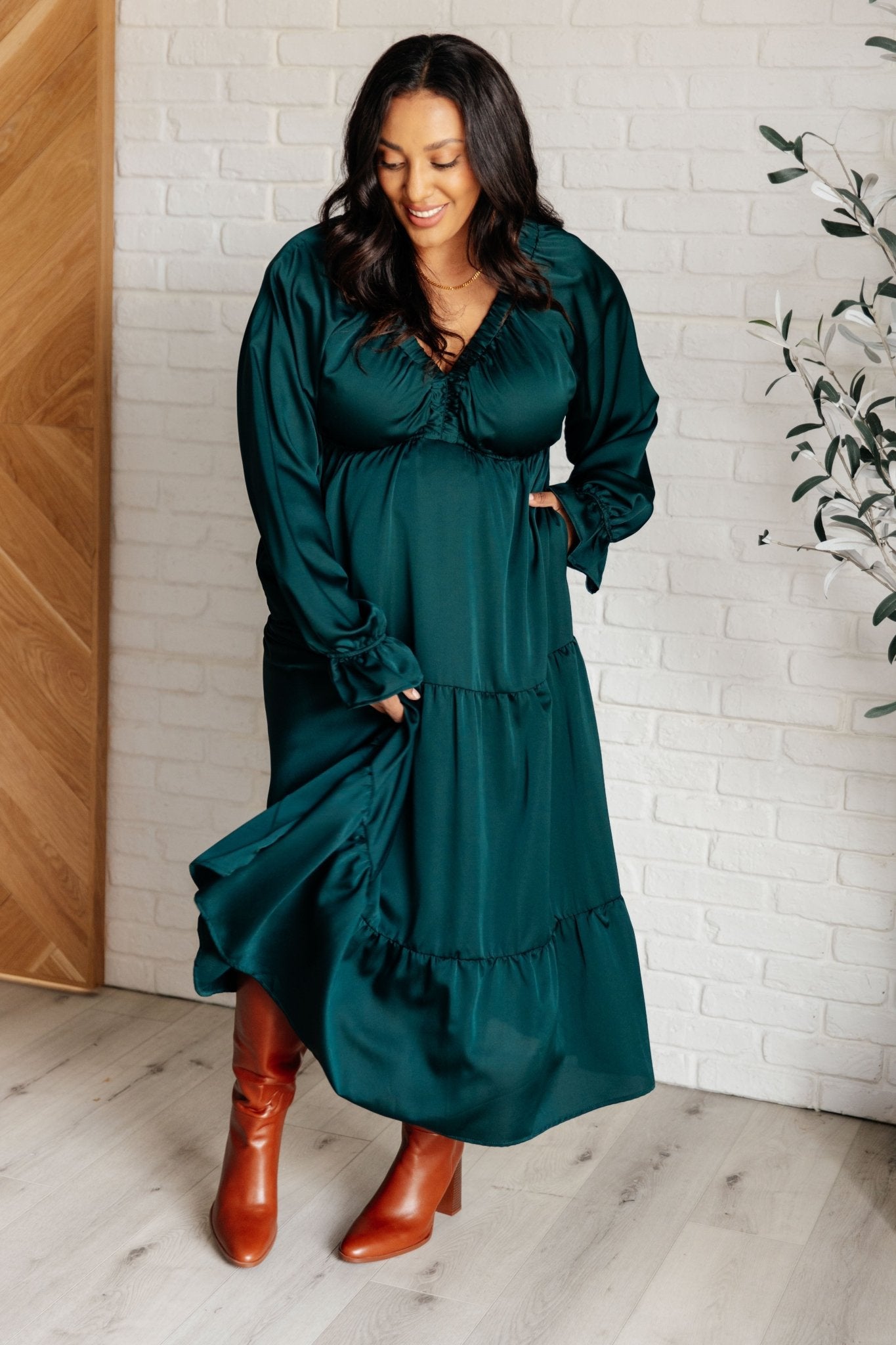 Makes Me Want to Skip Tiered Dress in Hunter Green - Loving God