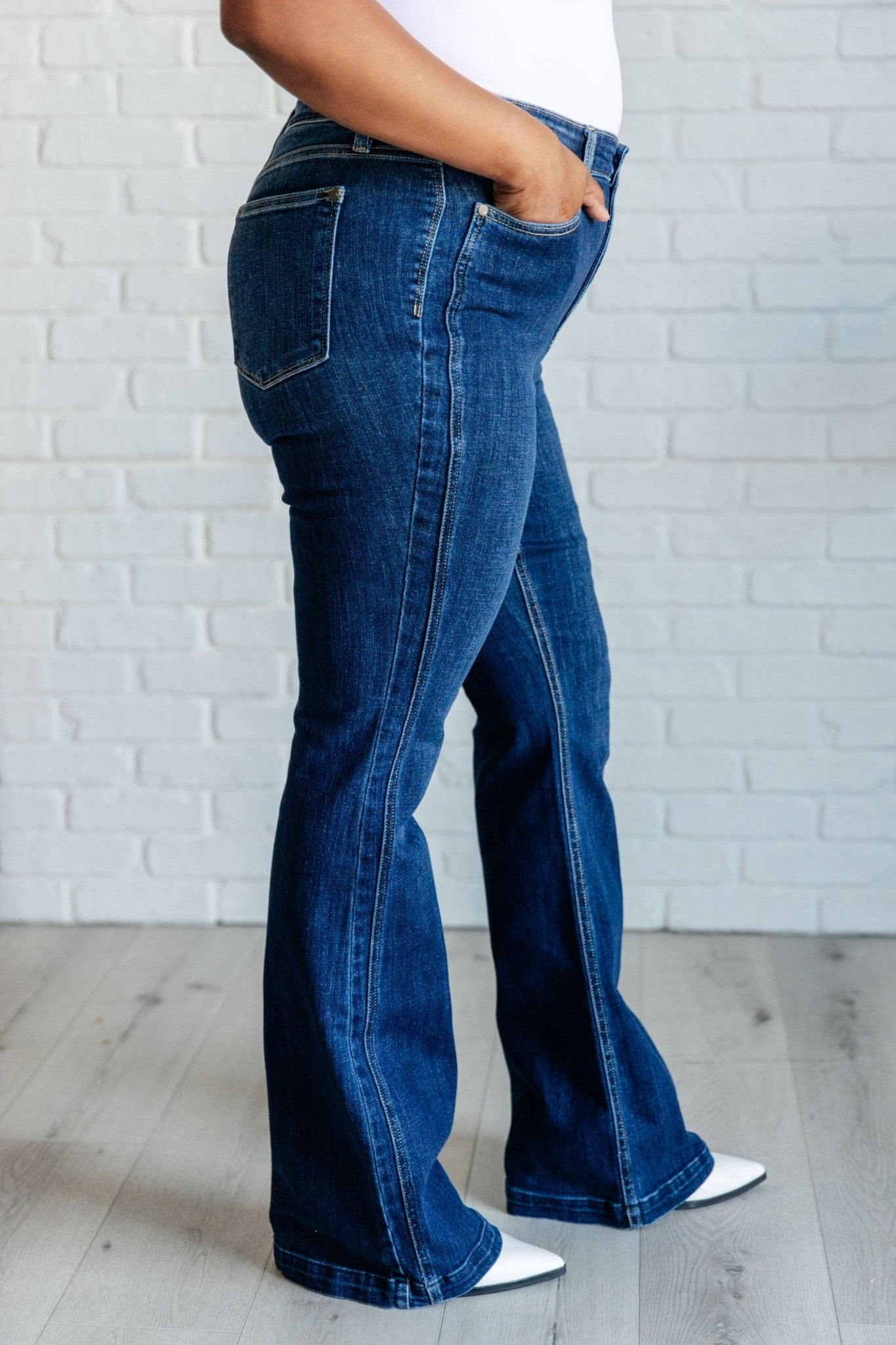 Mavis High Rise Side Seam Detail Flare Jeans - Loving God