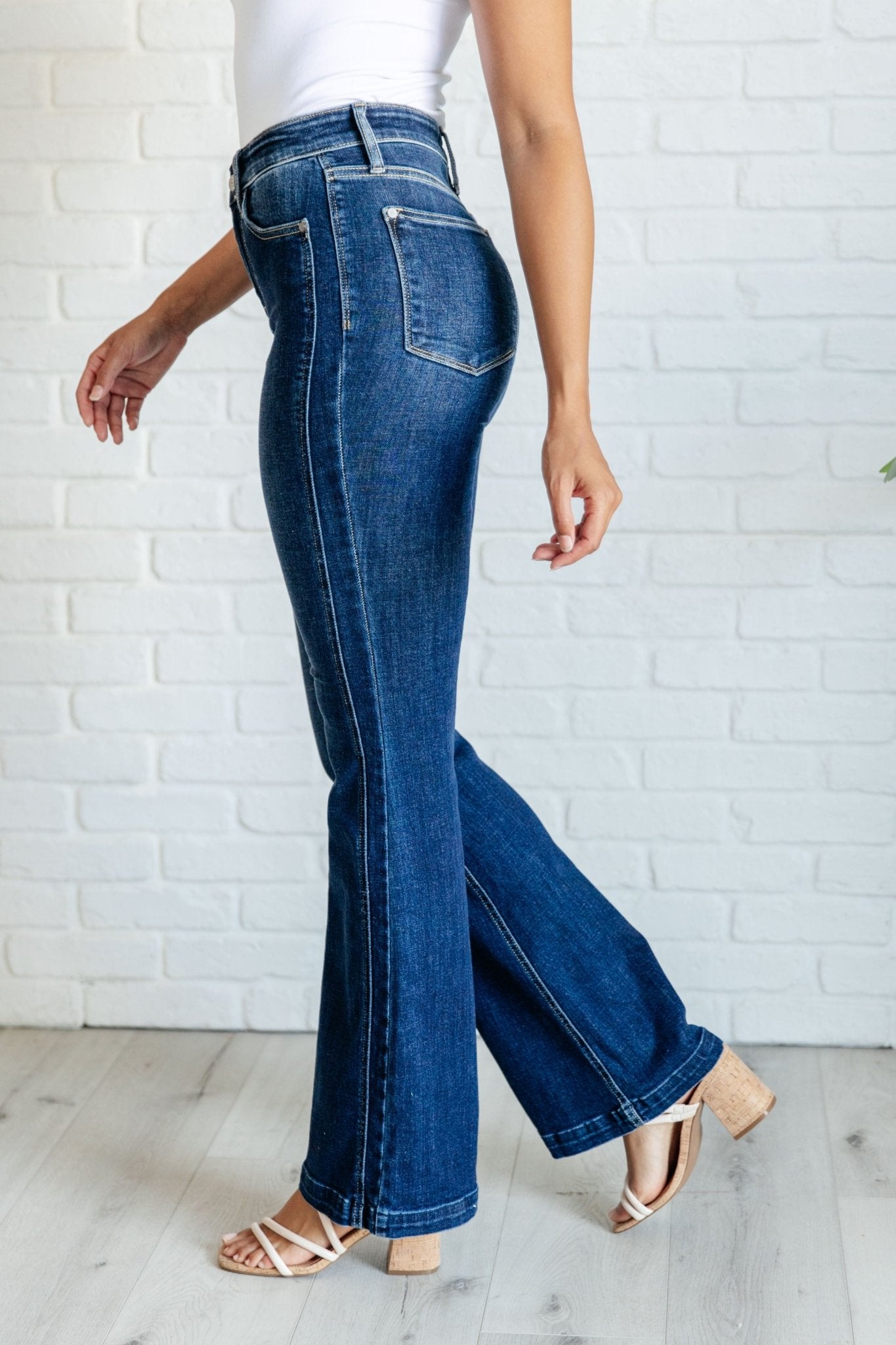 Mavis High Rise Side Seam Detail Flare Jeans - Loving God