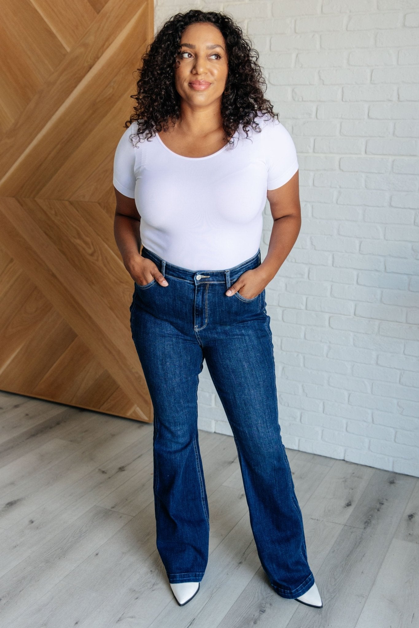 Mavis High Rise Side Seam Detail Flare Jeans - Loving God