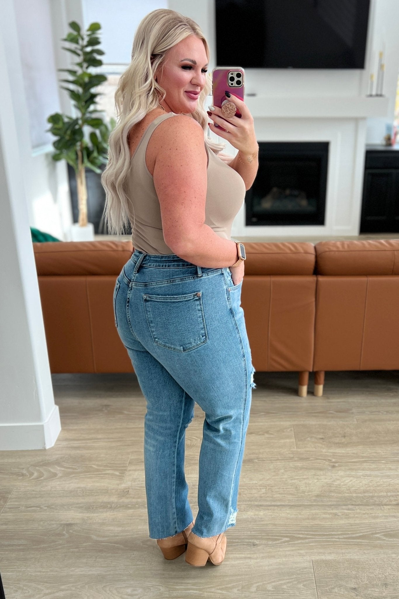 Nora High Rise Rigid Magic Destroy Slim Straight Jeans - Loving God