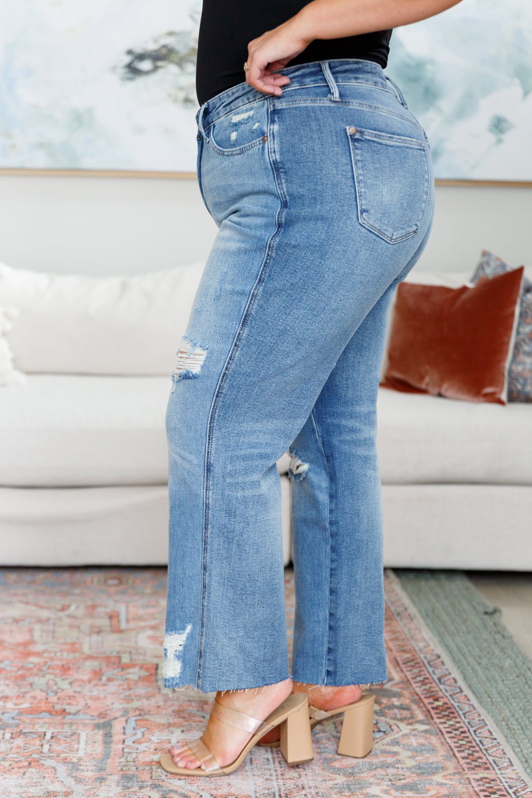 Nora High Rise Rigid Magic Destroy Slim Straight Jeans - Loving God