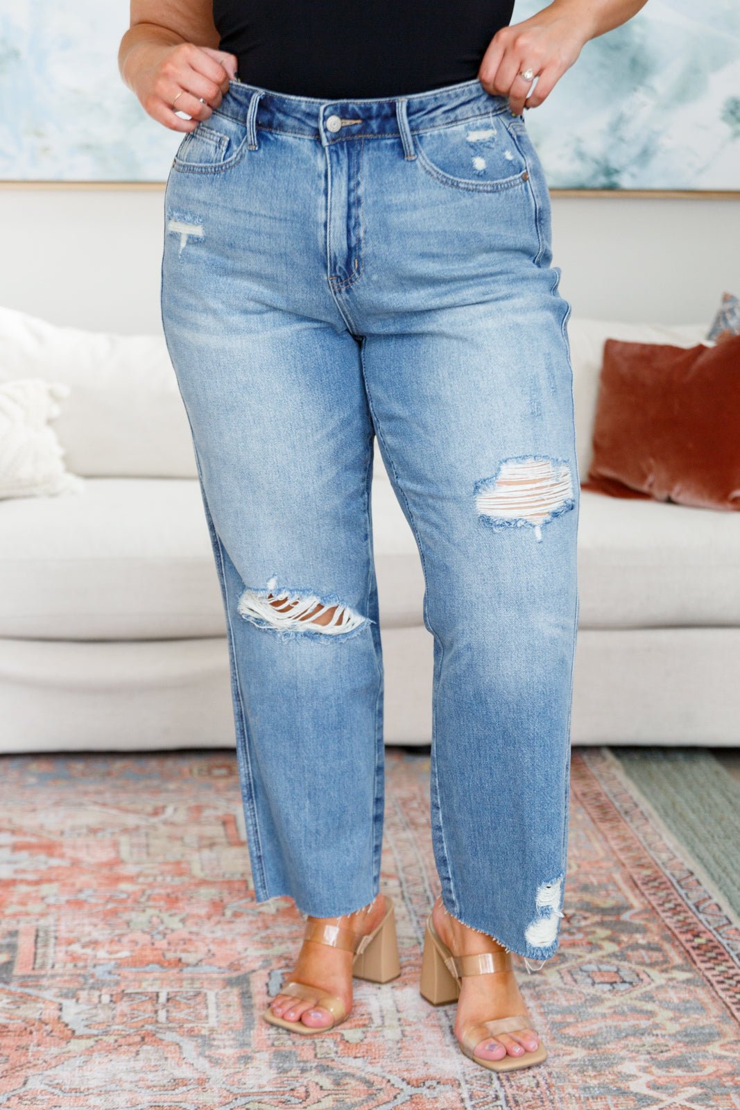 Nora High Rise Rigid Magic Destroy Slim Straight Jeans - Loving God