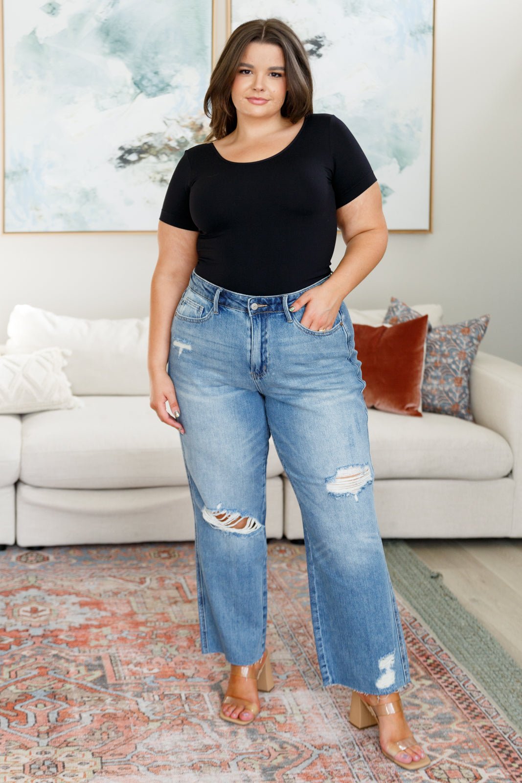 Nora High Rise Rigid Magic Destroy Slim Straight Jeans - Loving God