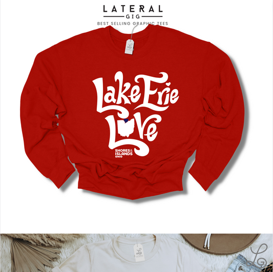 Lake Erie Love Red Crewneck Fleece