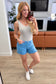 Celeste Mid Rise Shield Pocket Cutoff Shorts in Sky Blue - Loving God